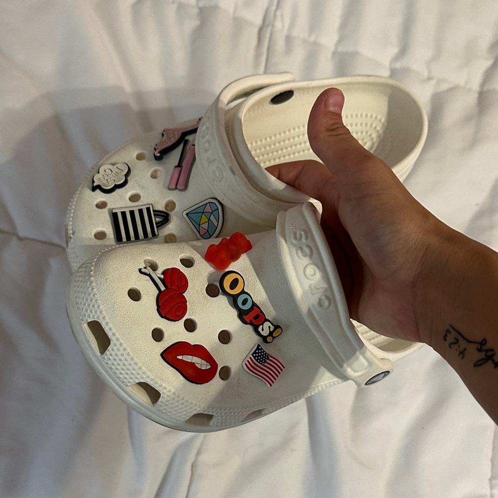 CROCS White Clogs with Fun Charms